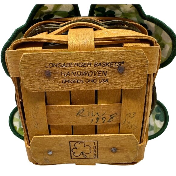 Longaberger Shamrock Basket 1999 Handwoven Wood With Lid & Fabric Liner - Picture 6 of 11